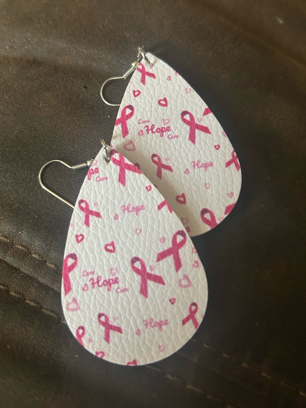 Pink Ribbon Hope Teardrop Earrings - White & Pink - Breast Cancer Awareness